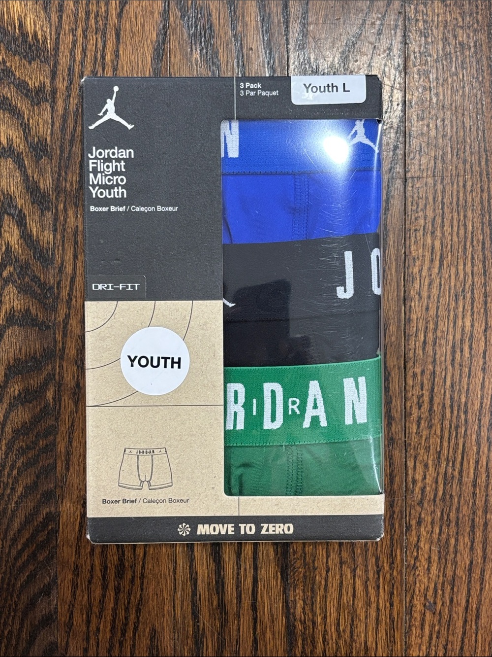 Jordan Youth 3-Pack Boxer Briefs - Blue, Black, Green size L